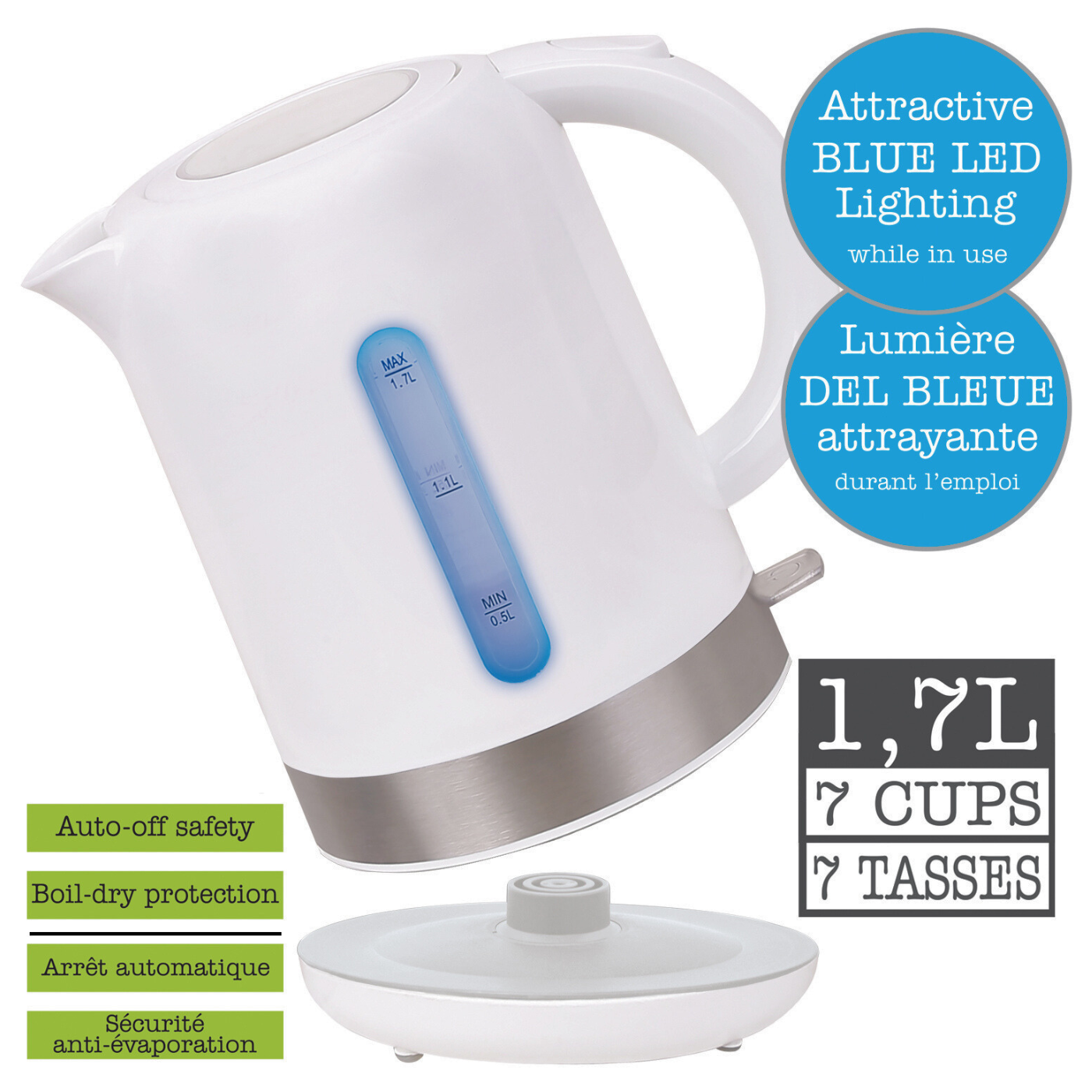 Mainstays 1.7L Plastic Kettle, White