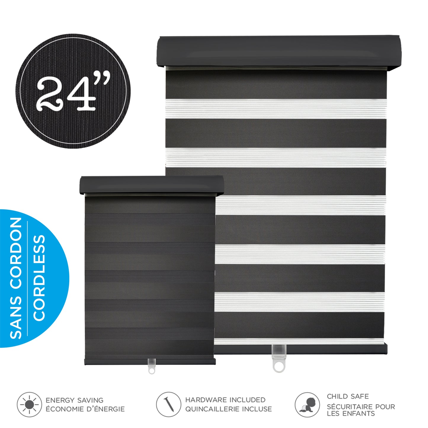 Cordless Roller Shade - 24''W x 84''L - Black